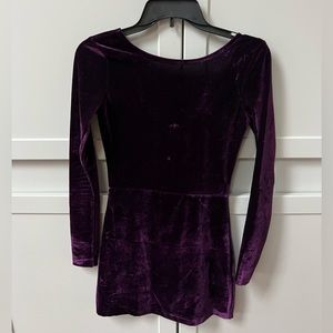 Insight velvet long sleeve purple mini dress , size US 2
